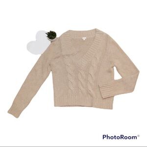 J. Crew Factory camel colored cable knit v neck sweater